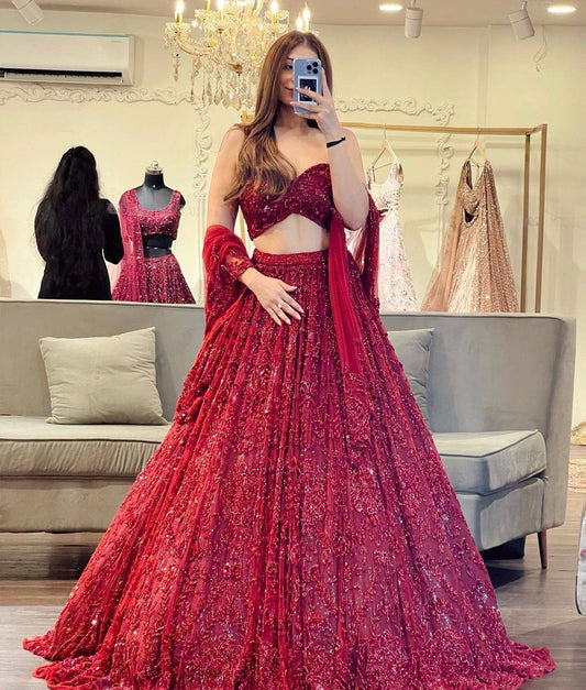 Premium Soft Net Lehenga Set – Glitter Dori & Sequins Work with Dupatta