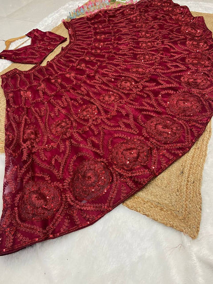 Premium Soft Net Lehenga Set – Glitter Dori & Sequins Work with Dupatta