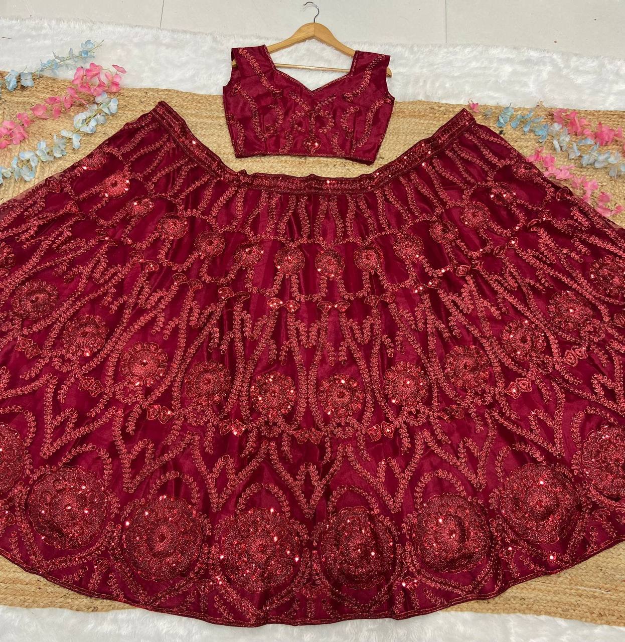 Premium Soft Net Lehenga Set – Glitter Dori & Sequins Work with Dupatta