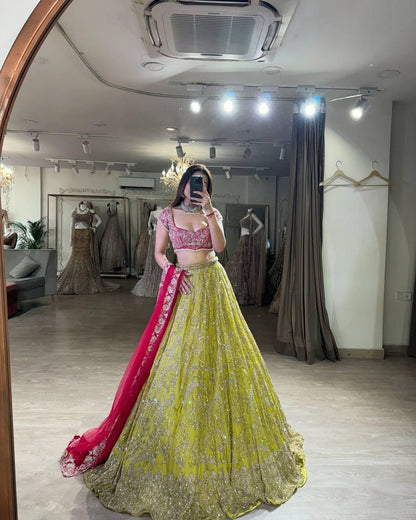 Premium Georgette & Mono Diamond Silk Lehenga Set – Shimmer Dori & Sequins Work