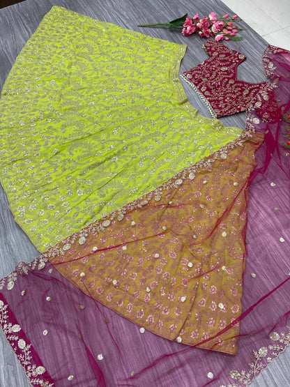 Premium Georgette & Mono Diamond Silk Lehenga Set – Shimmer Dori & Sequins Work