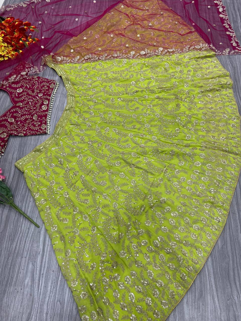 Premium Georgette & Mono Diamond Silk Lehenga Set – Shimmer Dori & Sequins Work