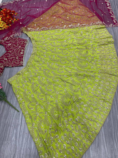 Premium Georgette & Mono Diamond Silk Lehenga Set – Shimmer Dori & Sequins Work