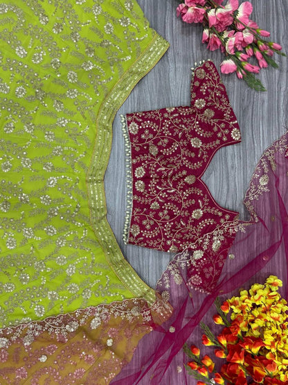 Premium Georgette & Mono Diamond Silk Lehenga Set – Shimmer Dori & Sequins Work