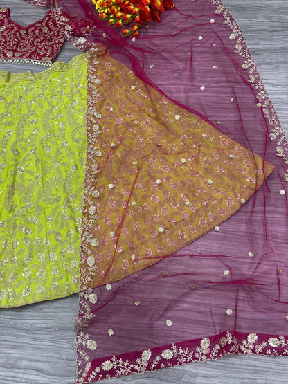 Premium Georgette & Mono Diamond Silk Lehenga Set – Shimmer Dori & Sequins Work