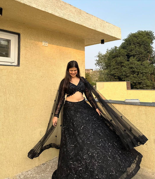 Premium Faux Georgette Lehenga Set – Thread Embroidery, Coding & Sequins Work