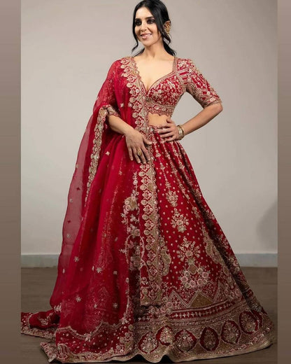 Premium Malai Satin Lehenga Set – Thread Embroidery, Coding & Sequins Work