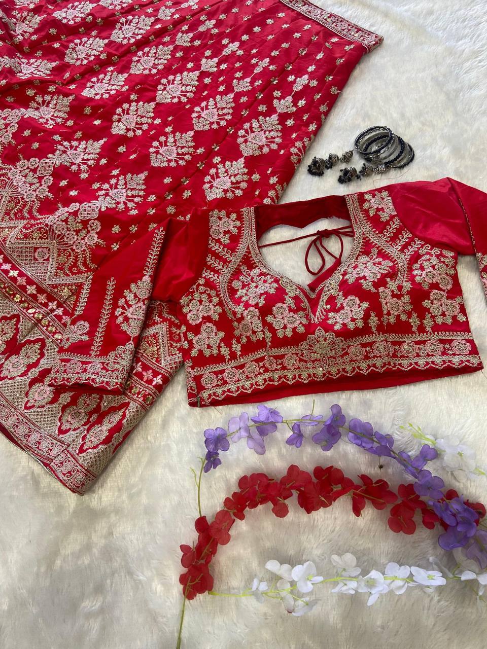 Premium Malai Satin Lehenga Set – Thread Embroidery, Coding & Sequins Work