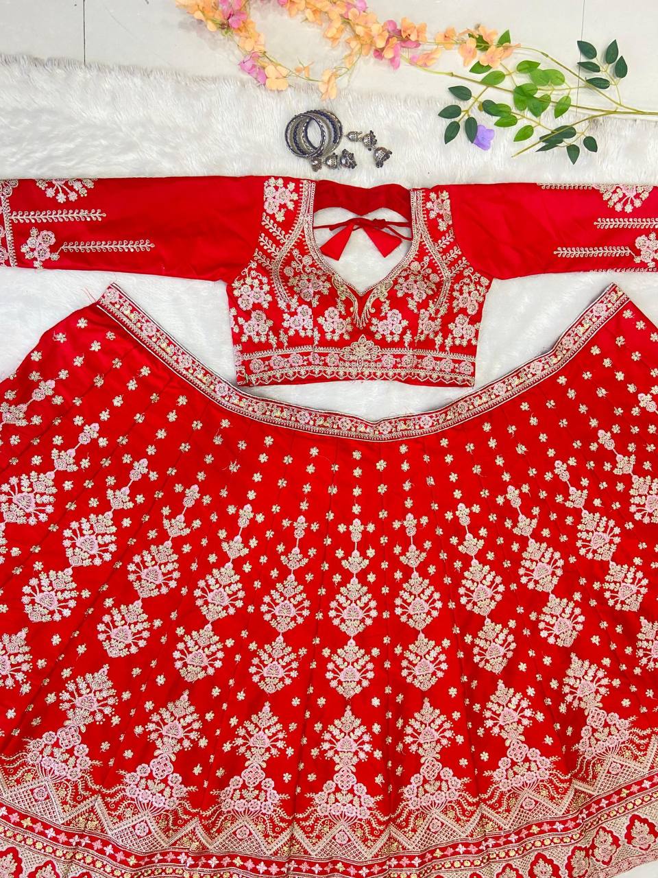 Premium Malai Satin Lehenga Set – Thread Embroidery, Coding & Sequins Work