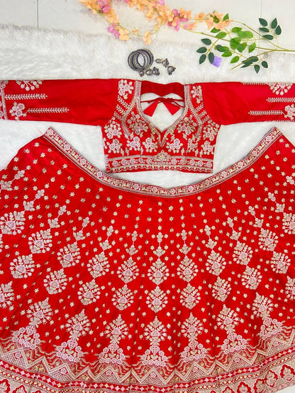 Premium Malai Satin Lehenga Set – Thread Embroidery, Coding & Sequins Work