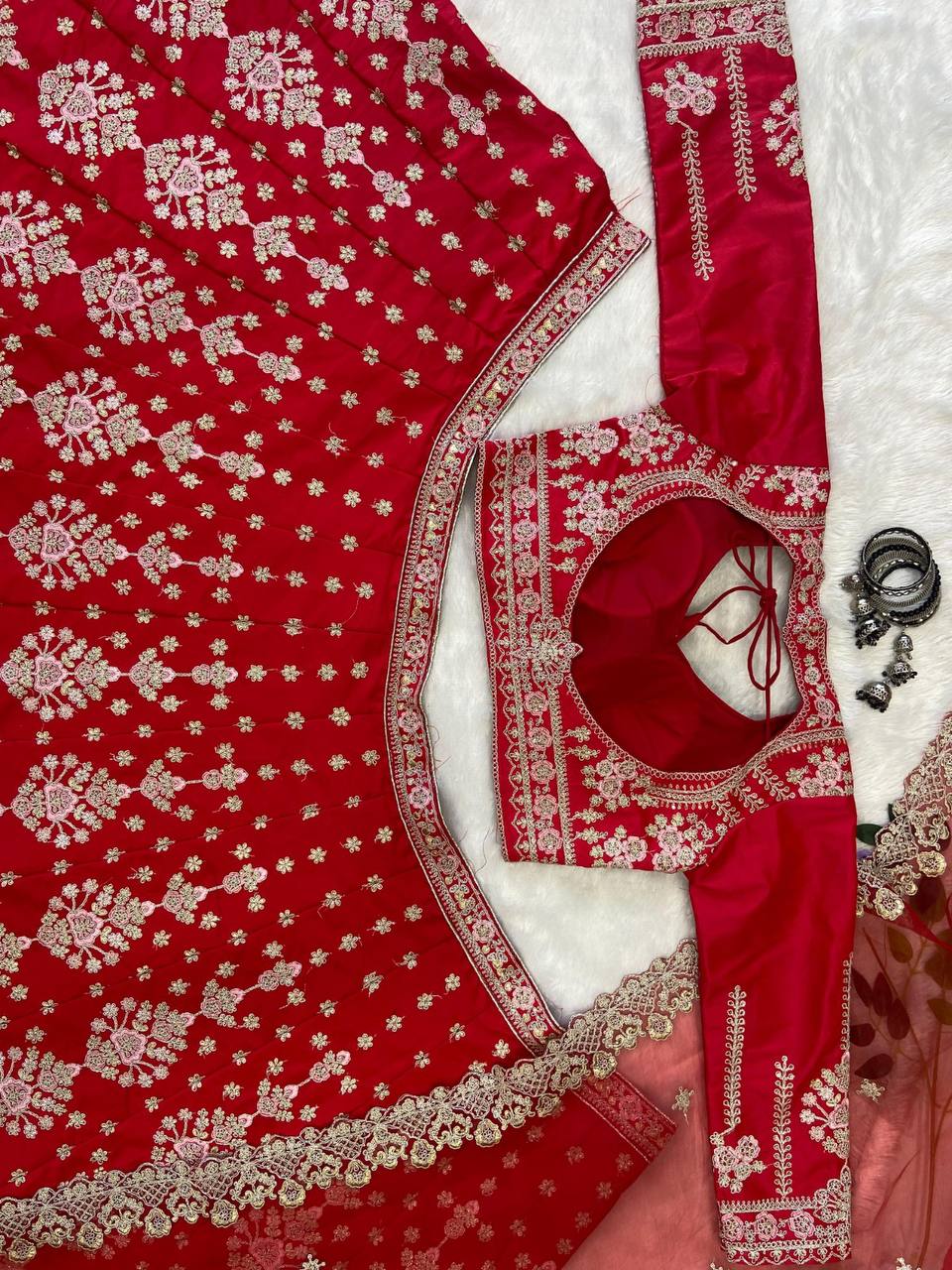 Premium Malai Satin Lehenga Set – Thread Embroidery, Coding & Sequins Work