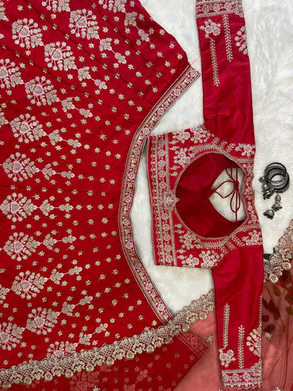 Premium Malai Satin Lehenga Set – Thread Embroidery, Coding & Sequins Work
