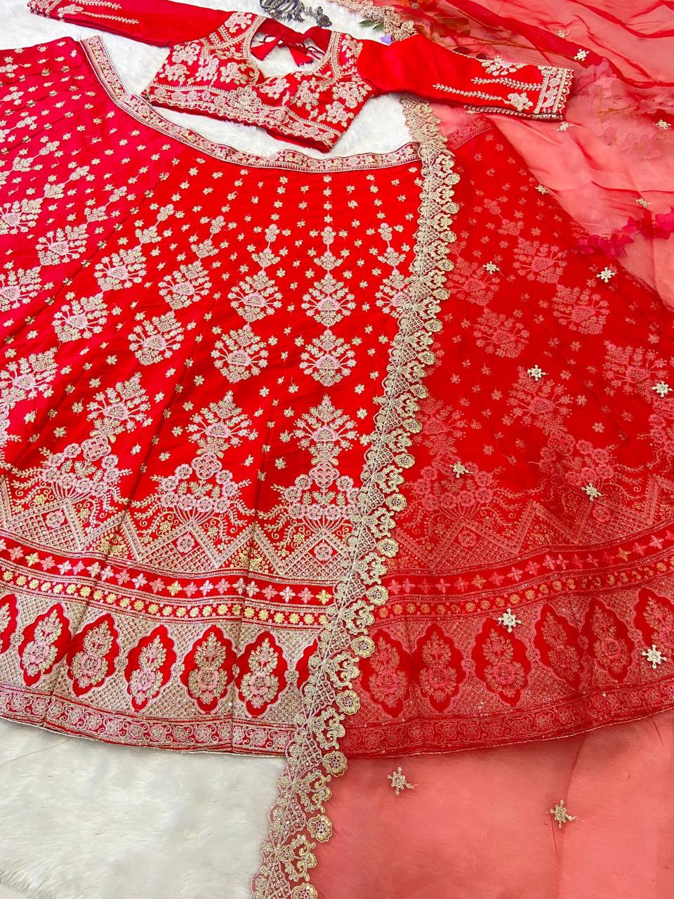 Premium Malai Satin Lehenga Set – Thread Embroidery, Coding & Sequins Work