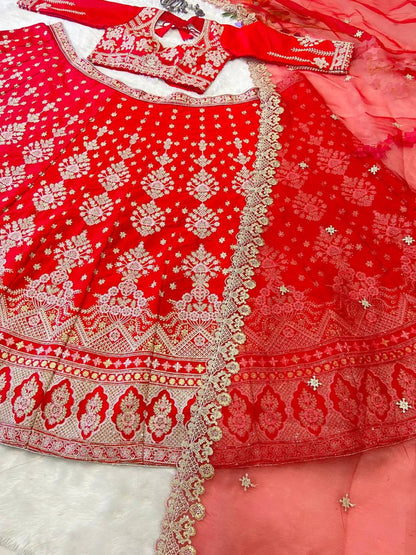 Premium Malai Satin Lehenga Set – Thread Embroidery, Coding & Sequins Work