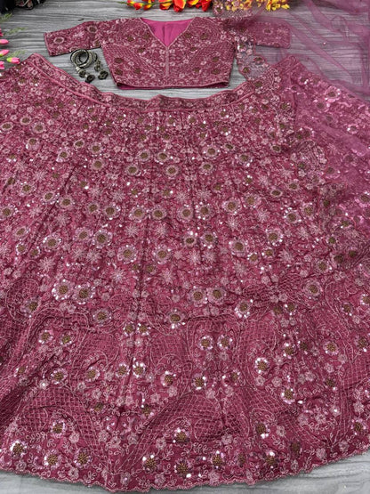Premium Chinon Silk Lehenga Set – Thread Embroidery, Glitter Dori, Jari & Sequins Work
