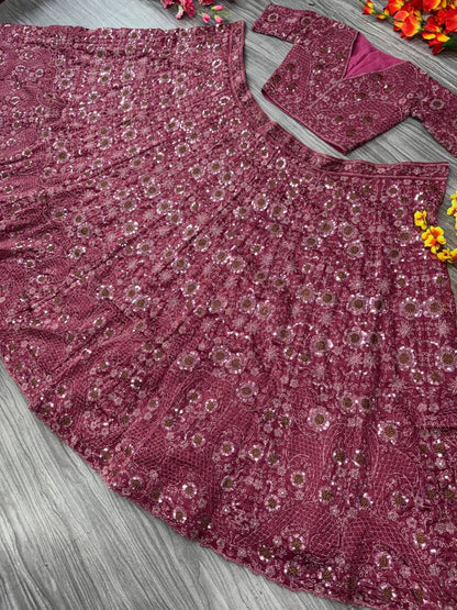 Premium Chinon Silk Lehenga Set – Thread Embroidery, Glitter Dori, Jari & Sequins Work