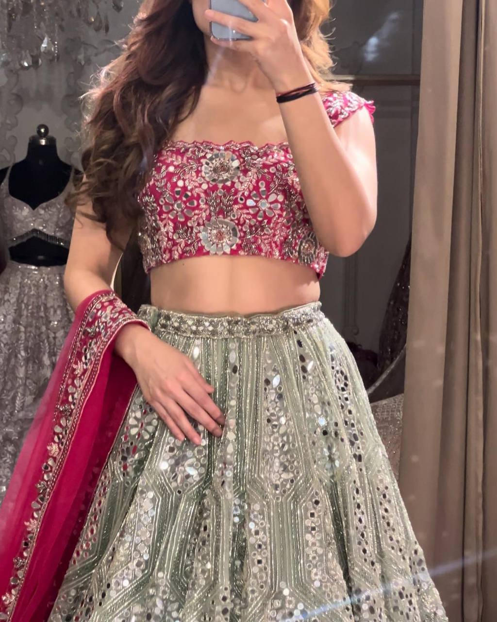 Premium Faux Georgette & Diamond Silk Lehenga Set