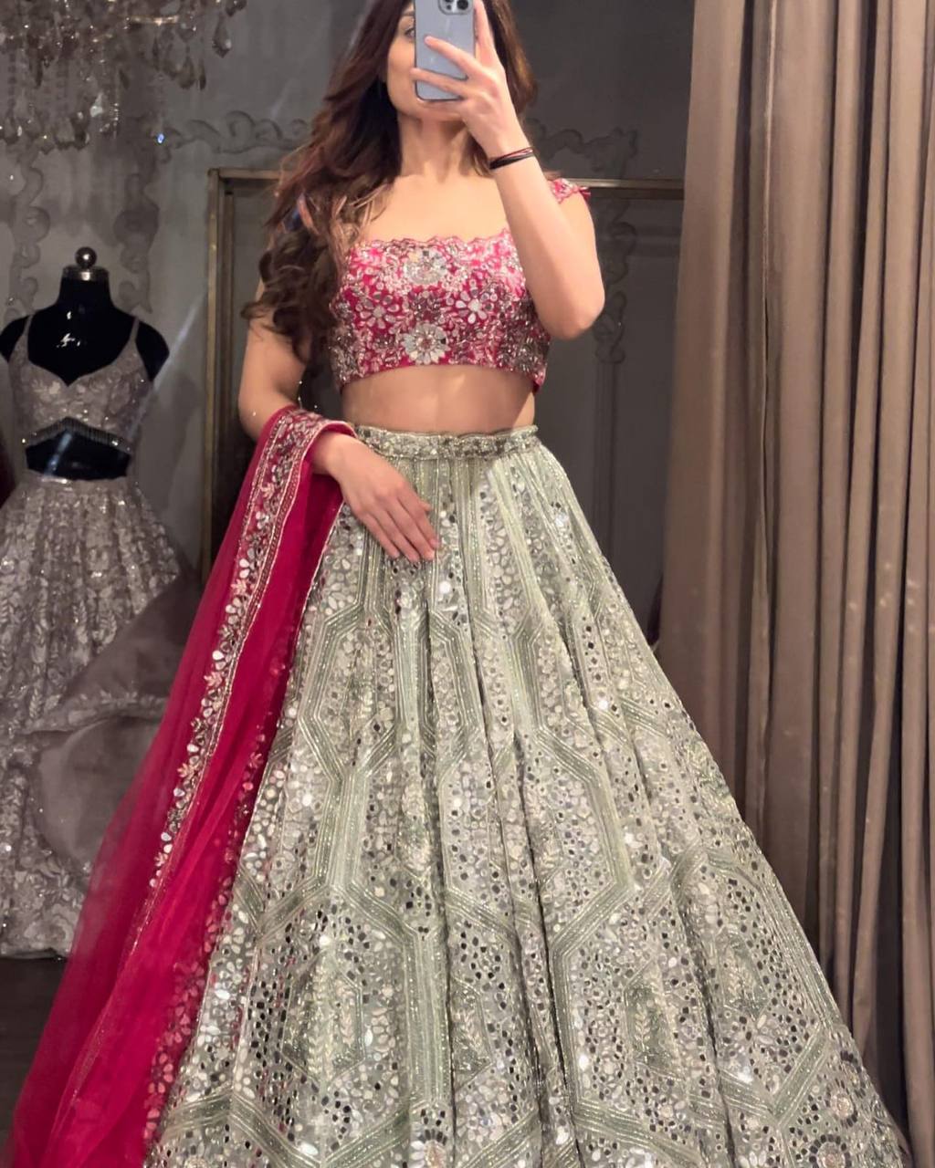 Premium Faux Georgette & Diamond Silk Lehenga Set