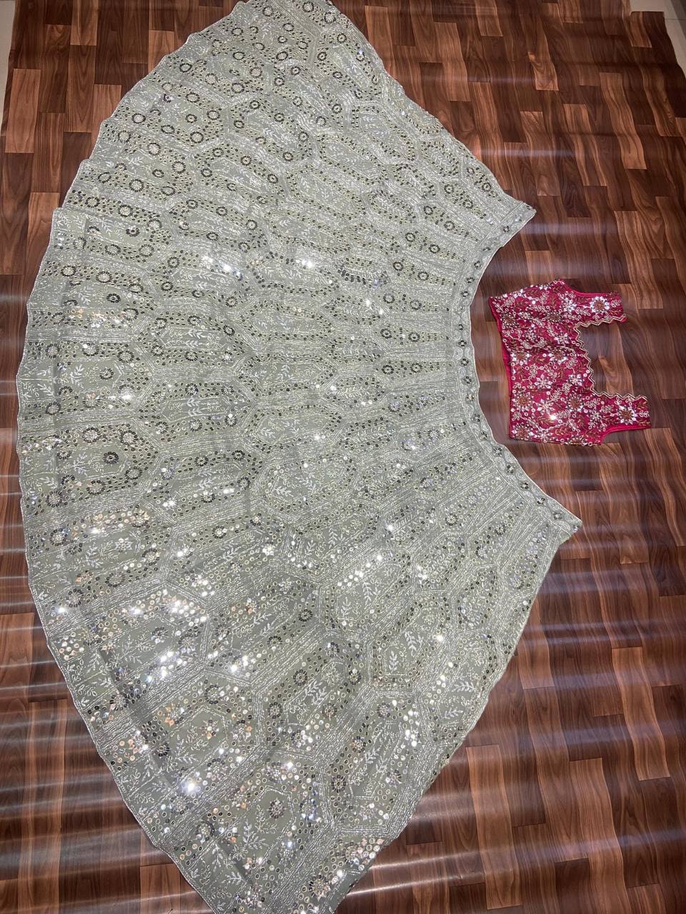 Premium Faux Georgette & Diamond Silk Lehenga Set