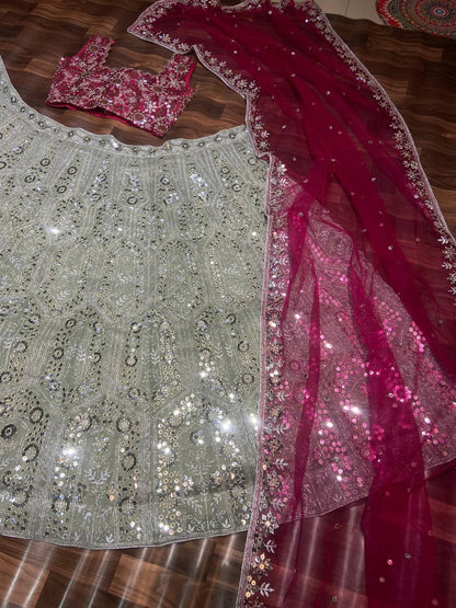 Premium Faux Georgette & Diamond Silk Lehenga Set