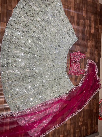 Premium Faux Georgette & Diamond Silk Lehenga Set