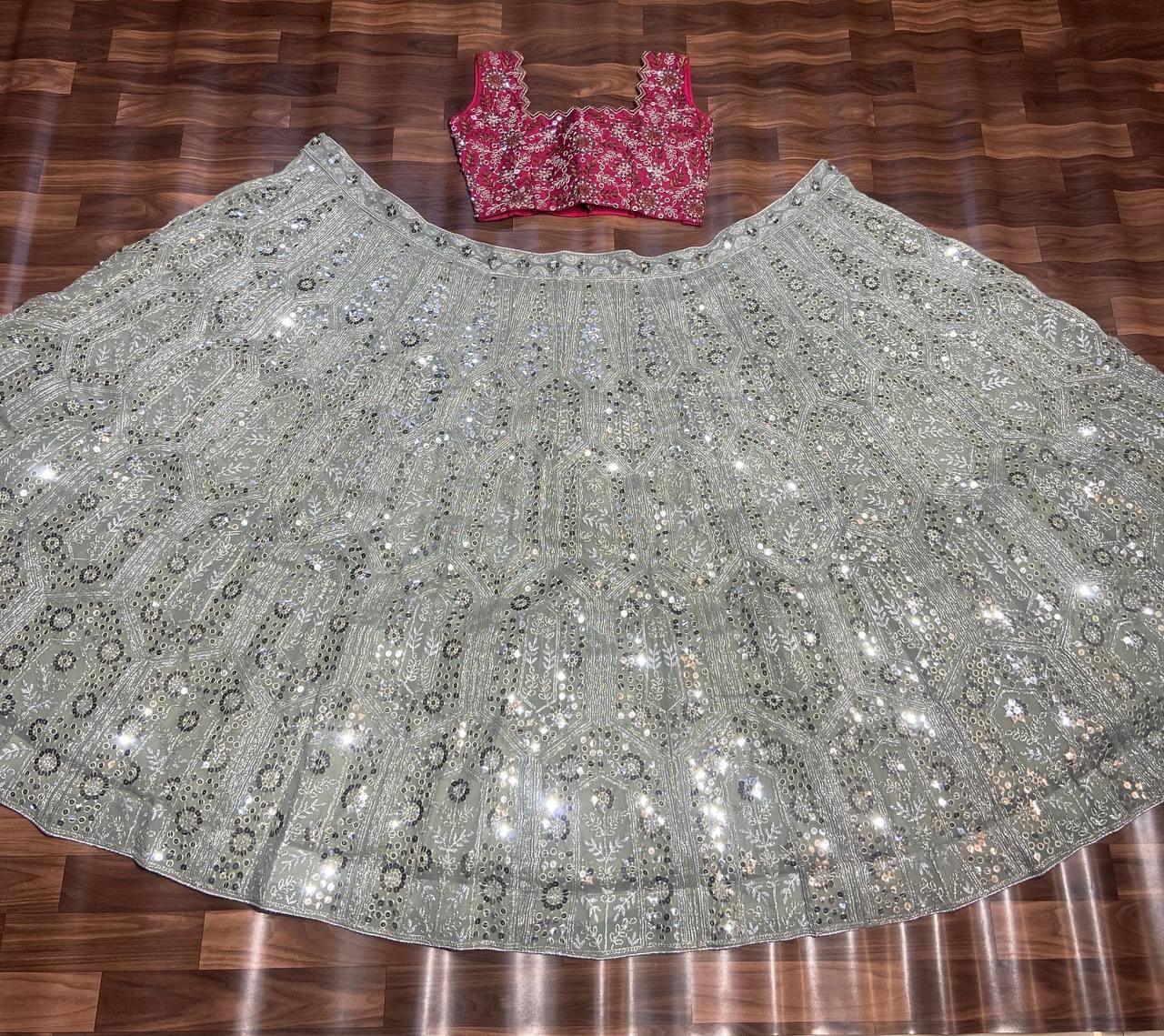 Premium Faux Georgette & Diamond Silk Lehenga Set