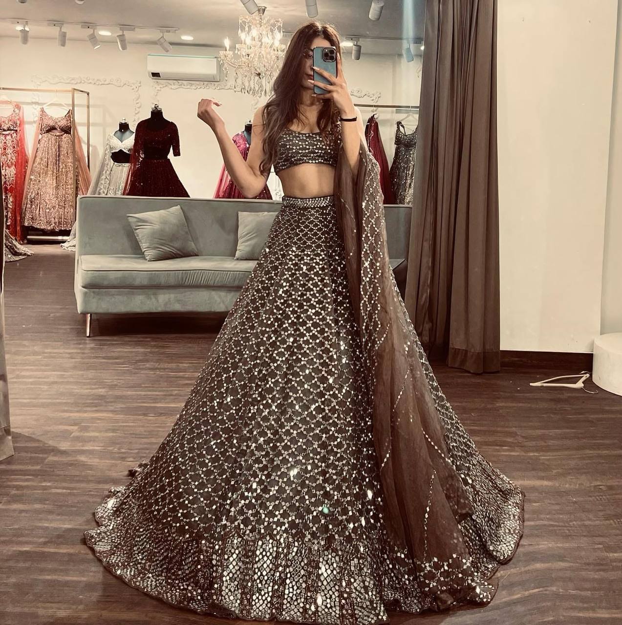 Premium Net Lehenga Set – Heavy 7MM Sequins Work with Dupatta