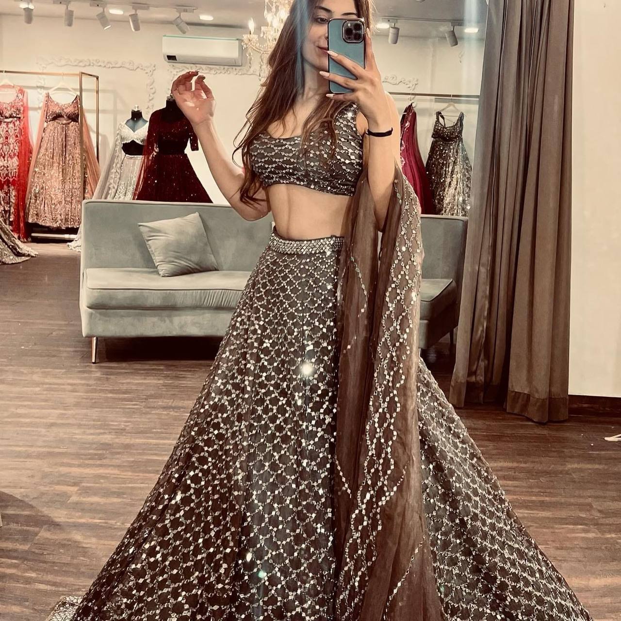 Premium Net Lehenga Set – Heavy 7MM Sequins Work with Dupatta