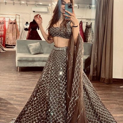 Premium Net Lehenga Set – Heavy 7MM Sequins Work with Dupatta