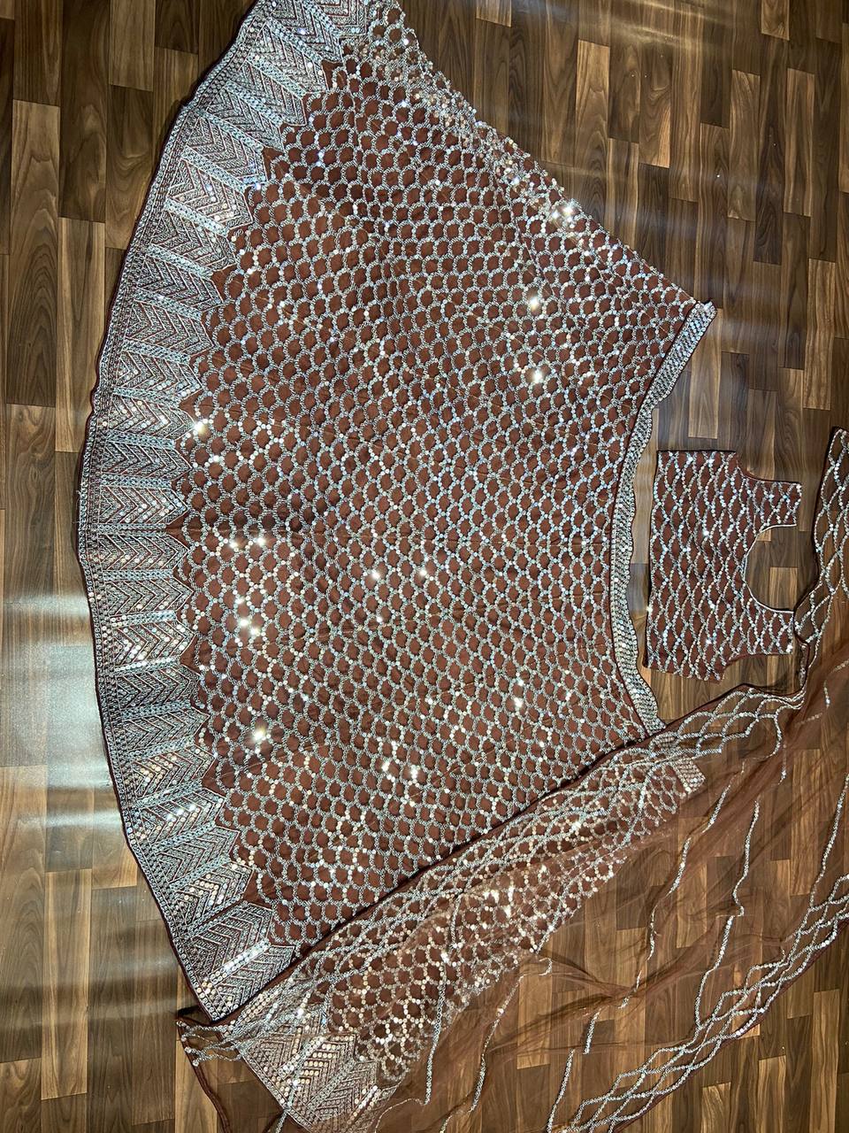 Premium Net Lehenga Set – Heavy 7MM Sequins Work with Dupatta