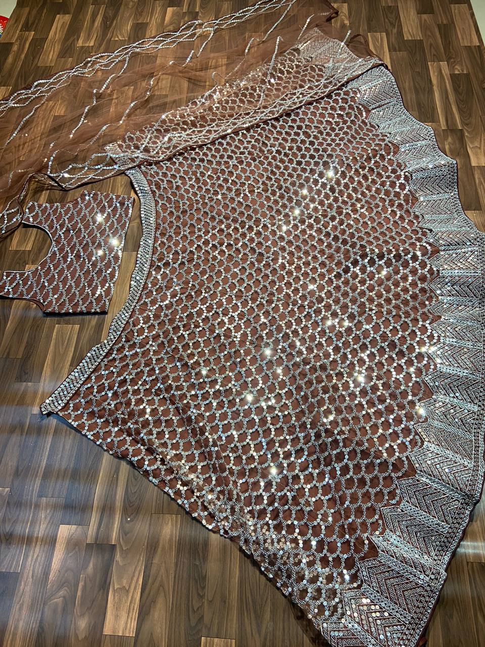 Premium Net Lehenga Set – Heavy 7MM Sequins Work with Dupatta