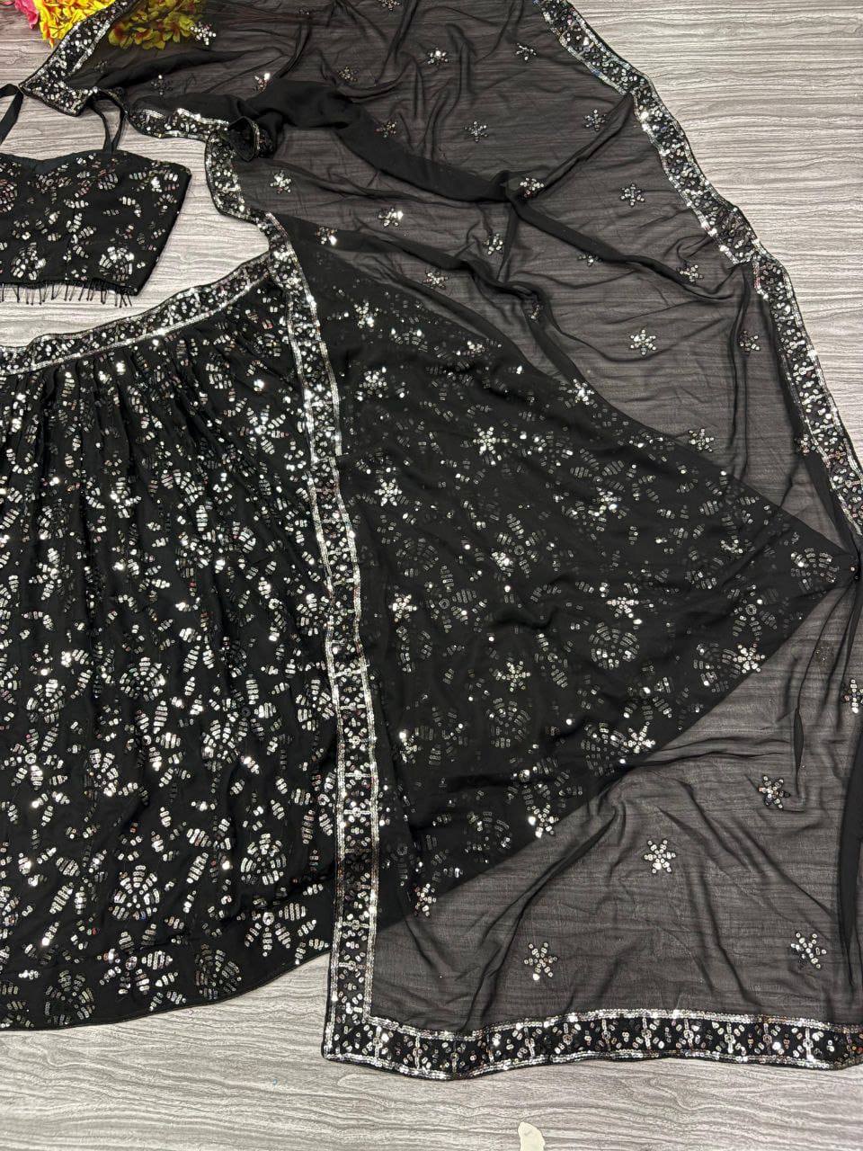 Premium Georgette Lehenga Set – Embroidery & Heavy Sequins Work with Dupatta