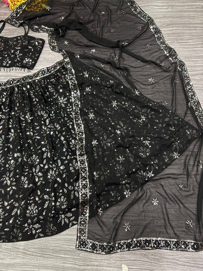 Premium Georgette Lehenga Set – Embroidery & Heavy Sequins Work with Dupatta