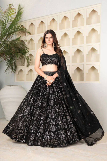 Premium Georgette Lehenga Set – Embroidery & Heavy Sequins Work with Dupatta