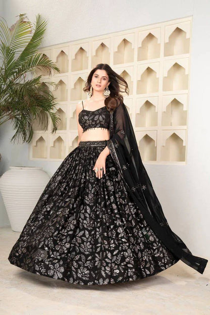 Premium Georgette Lehenga Set – Embroidery & Heavy Sequins Work with Dupatta