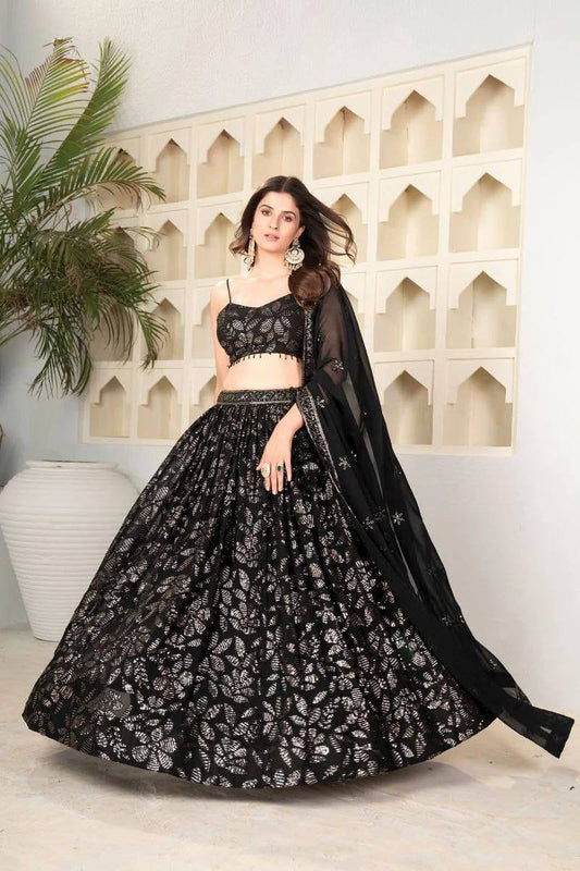 Premium Georgette Lehenga Set – Embroidery & Heavy Sequins Work with Dupatta