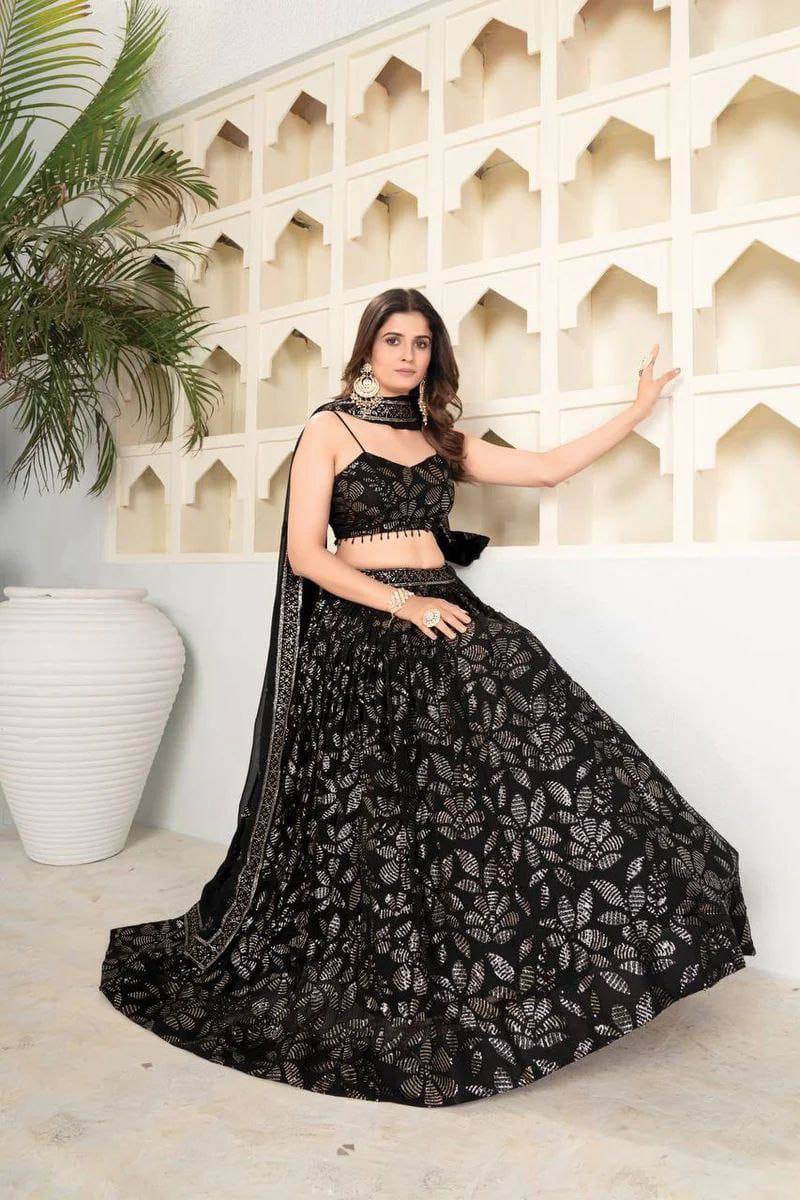 Premium Georgette Lehenga Set – Embroidery & Heavy Sequins Work with Dupatta