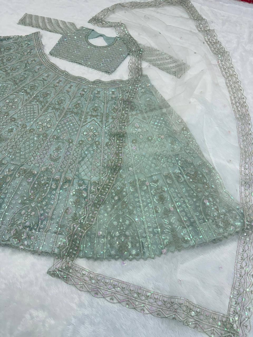 Premium Butterfly Soft Net Lehenga Set – Embroidery, Dori & Sequins Work