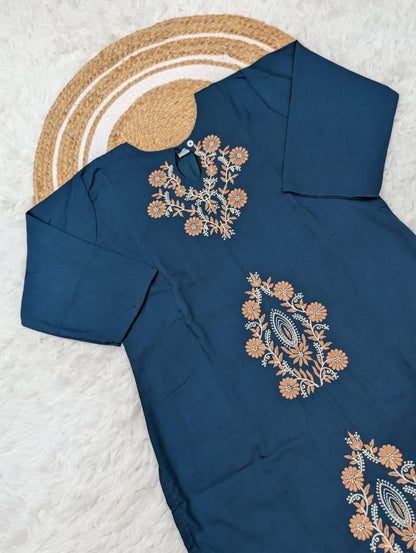 Pure Viscose Rayon Slub Kurta Set – Sequins Embroidery with Soft Organza Dupatta