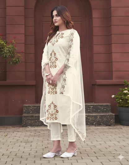 Pure Viscose Rayon Slub Kurta Set – Sequins Embroidery with Soft Organza Dupatta
