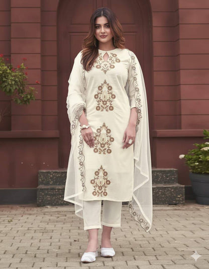 Pure Viscose Rayon Slub Kurta Set – Sequins Embroidery with Soft Organza Dupatta