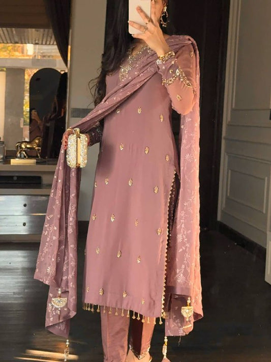 Premium Heavy Faux Georgette Top, Pant & Dupatta Set – Sequins Embroidery