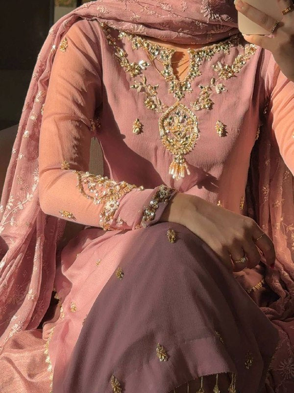 Premium Heavy Faux Georgette Top, Pant & Dupatta Set – Sequins Embroidery