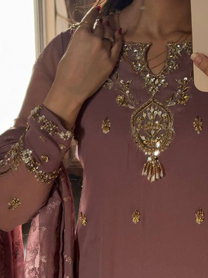 Premium Heavy Faux Georgette Top, Pant & Dupatta Set – Sequins Embroidery