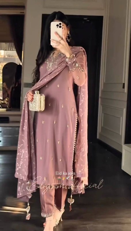 Premium Heavy Faux Georgette Top, Pant & Dupatta Set – Sequins Embroidery