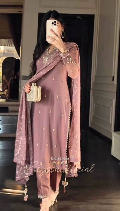 Premium Heavy Faux Georgette Top, Pant & Dupatta Set – Sequins Embroidery