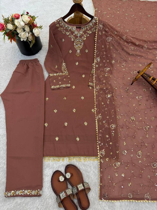 Premium Heavy Faux Georgette Top, Pant & Dupatta Set – Sequins Embroidery