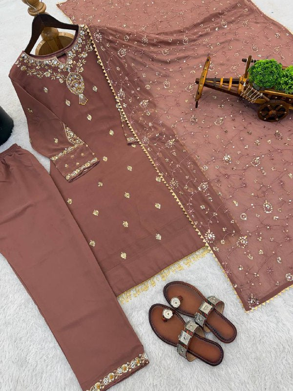 Premium Heavy Faux Georgette Top, Pant & Dupatta Set – Sequins Embroidery
