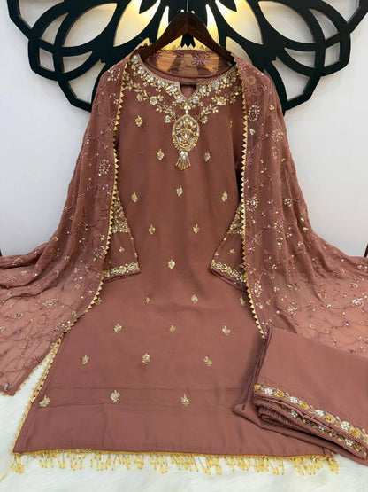 Premium Heavy Faux Georgette Top, Pant & Dupatta Set – Sequins Embroidery
