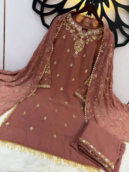 Premium Heavy Faux Georgette Top, Pant & Dupatta Set – Sequins Embroidery